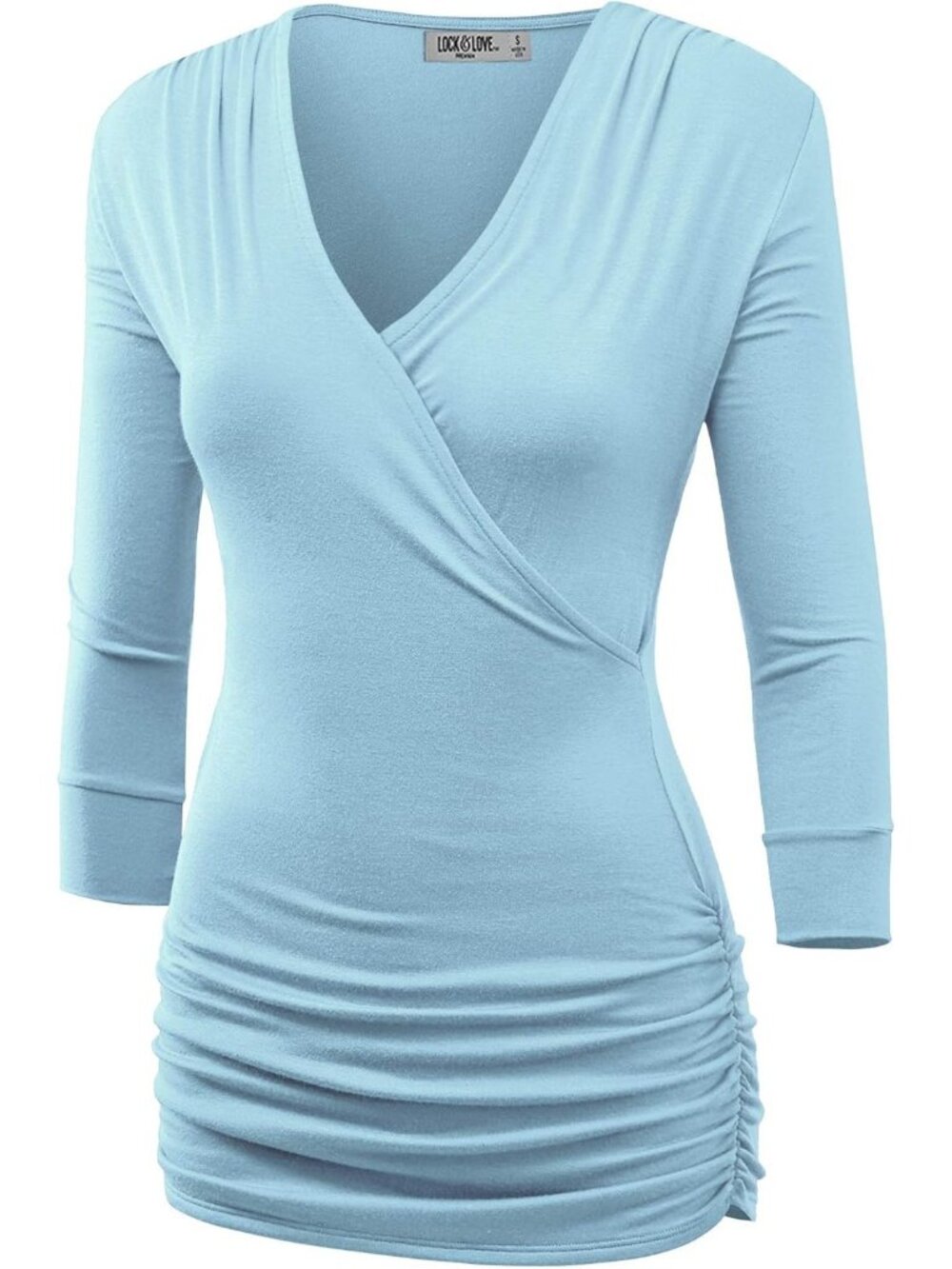 Women's T Shirts Aqua V Neck 3/4 Sleeve Cross Front Casual Summer Comfort Dress